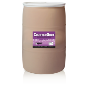 Fifty-five gallon drum of CounterQuat product, designed to counteract the negative effects of disinfectants in wastewater treatment.