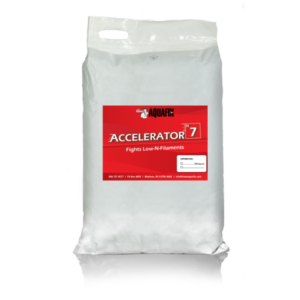 Bag of Accelerator 7, an organic nitrogen source specifically formulated for rapid uptake by floc forming bacteria in wastewater systems with nitrogen deficiency.