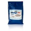 A bag of SludgeRx pellets, made of biostimulants and bacteria designed to reduce the volume of sludge in a pond or wastewater lagoon.