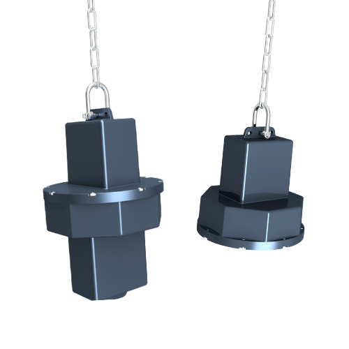 Quattro DB Mezzo ultrasonic transducer units that are suspended in the water column when in operation